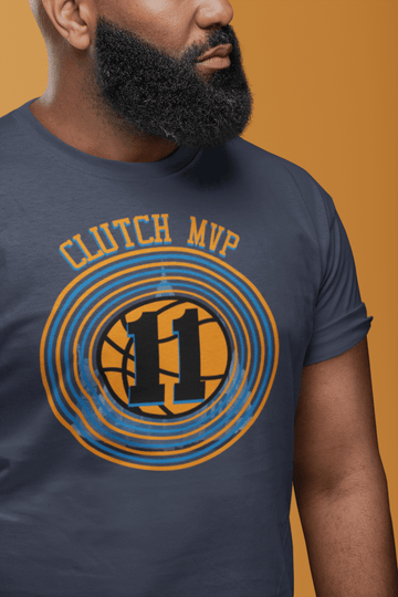 Clutch MVP Basketball Tee – Retro Orange & Blue Hoop Graphic - Encore2woNavyS
