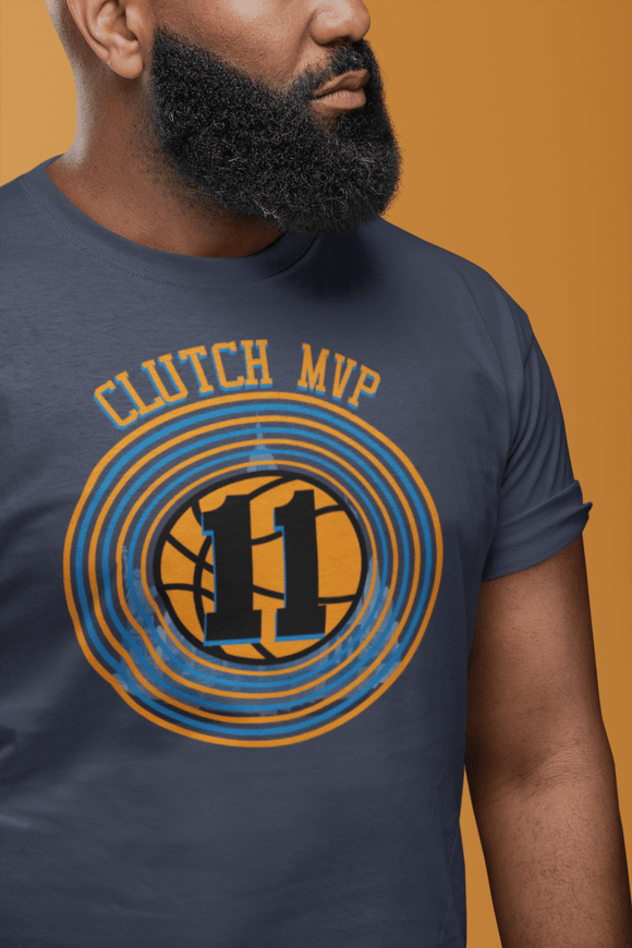 Clutch MVP Basketball Tee – Retro Orange & Blue Hoop Graphic - Encore2woNavyS