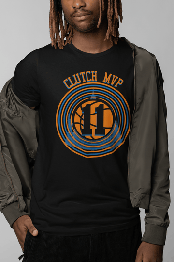 Clutch MVP Basketball Tee – Retro Orange & Blue Hoop Graphic - Encore2woBlackS
