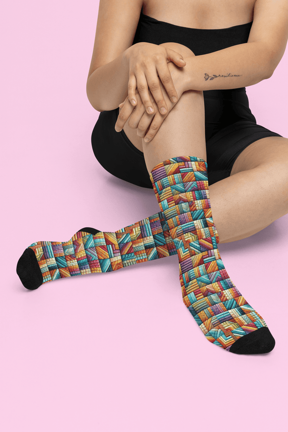 Colorful Patchwork Crew Socks - Encore2woWhiteOne size3/4 Crew
