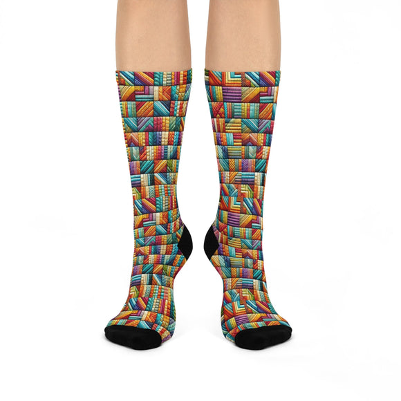 Colorful Patchwork Crew Socks - Encore2woWhiteOne size3/4 Crew