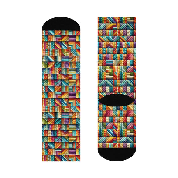 Colorful Patchwork Crew Socks - Encore2woWhiteOne size3/4 Crew