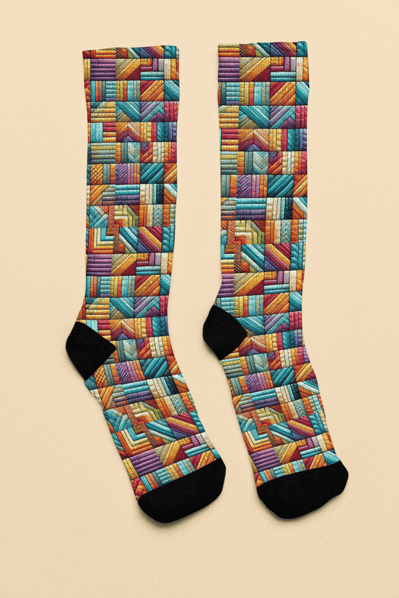 Colorful Patchwork Crew Socks - Encore2woWhiteOne size3/4 Crew