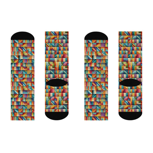 Colorful Patchwork Crew Socks - Encore2woWhiteOne size3/4 Crew
