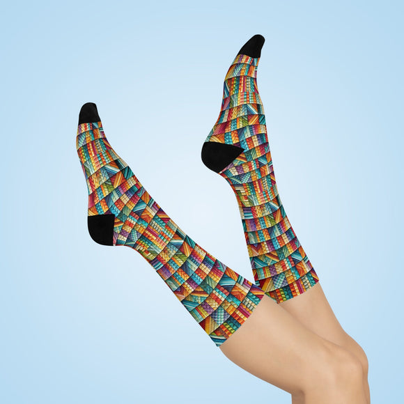Colorful Patchwork Crew Socks - Encore2woWhiteOne size3/4 Crew