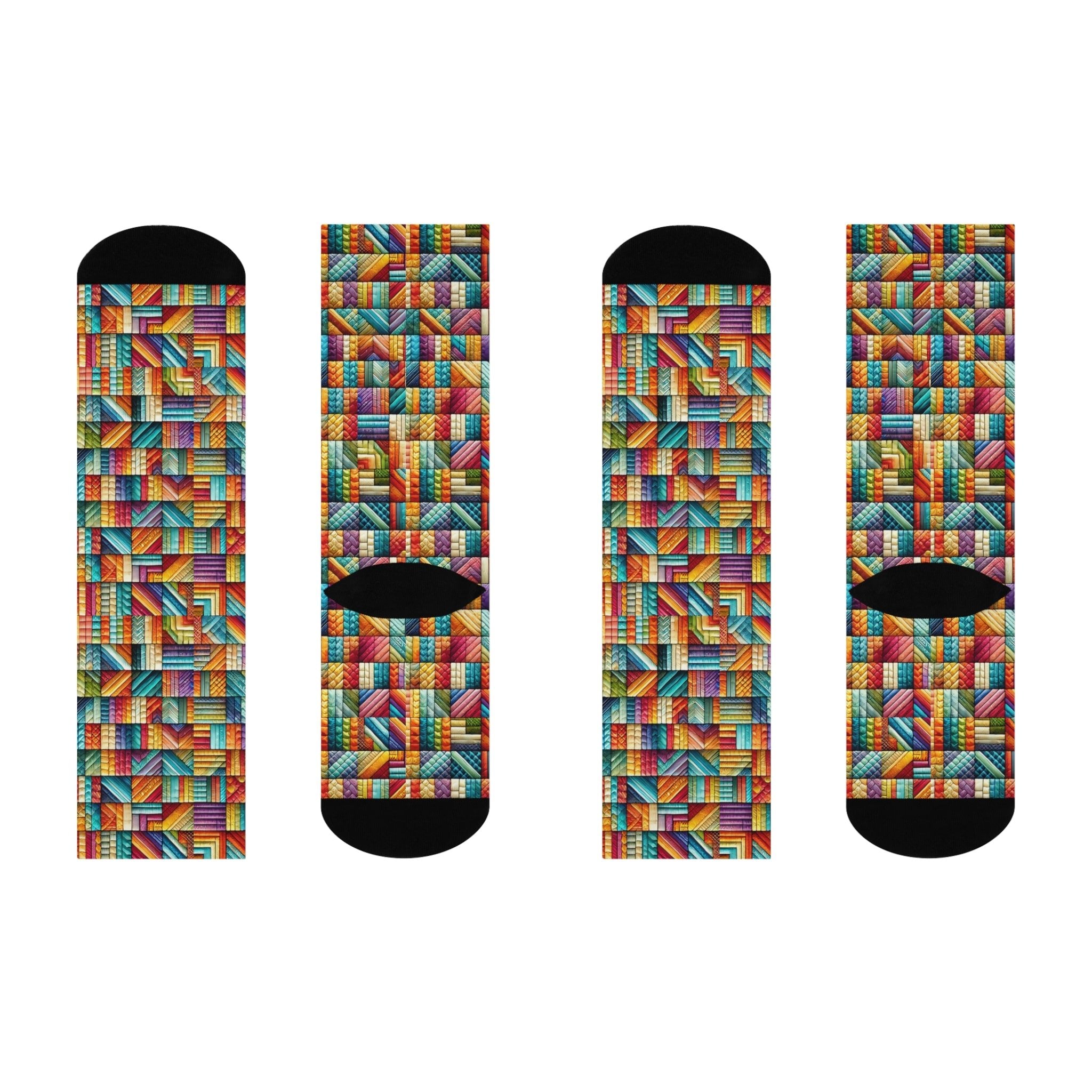 Colorful Patchwork Socks - Encore2woWhiteOne size3/4 Crew