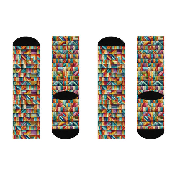 Colorful Patchwork Socks - Encore2woWhiteOne size3/4 Crew