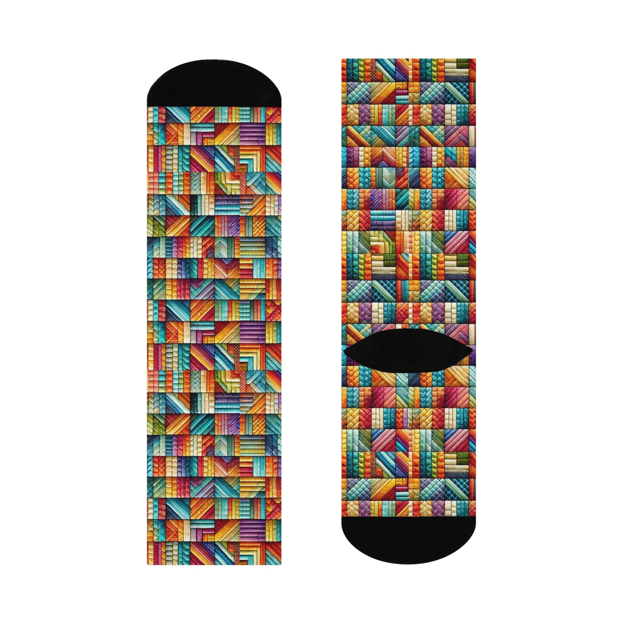Colorful Patchwork Socks - Encore2woWhiteOne size3/4 Crew