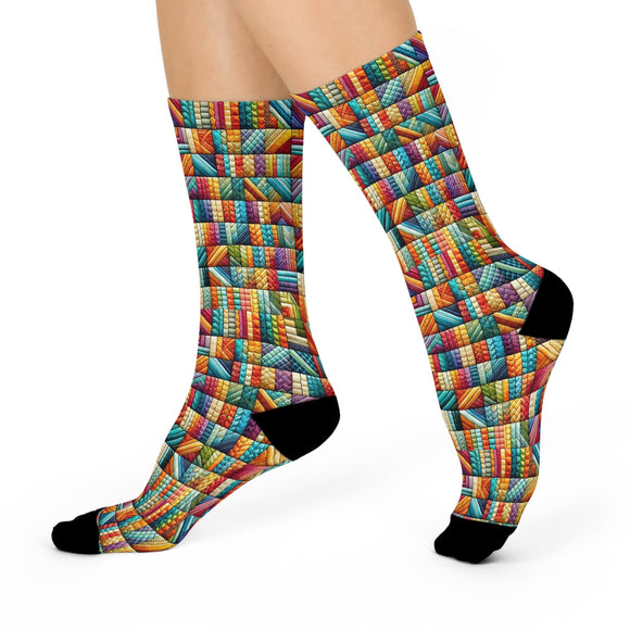 Colorful Patchwork Socks - Encore2woWhiteOne size3/4 Crew