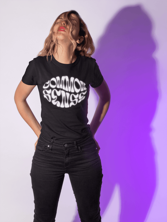 Common Sense Retro Psychedelic Font Graphic Tee Statement Shirt - Encore2woRedS