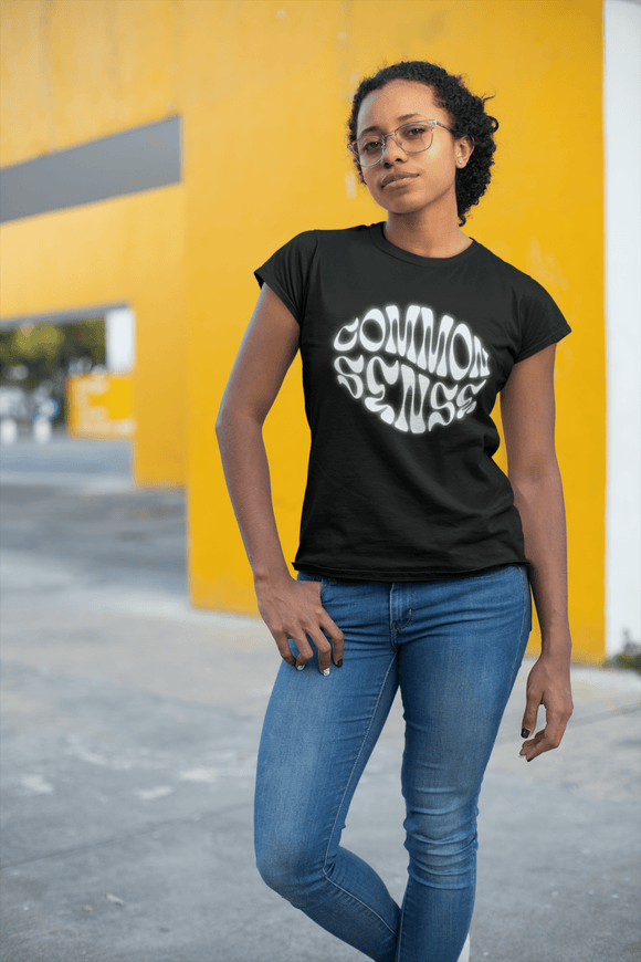 Common Sense Retro Psychedelic Font Graphic Tee Statement Shirt - Encore2woRedS