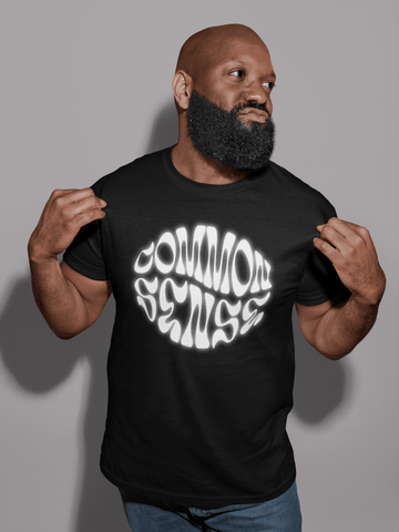 Common Sense Retro Psychedelic Font Graphic Tee Statement Shirt - Encore2woBlackS