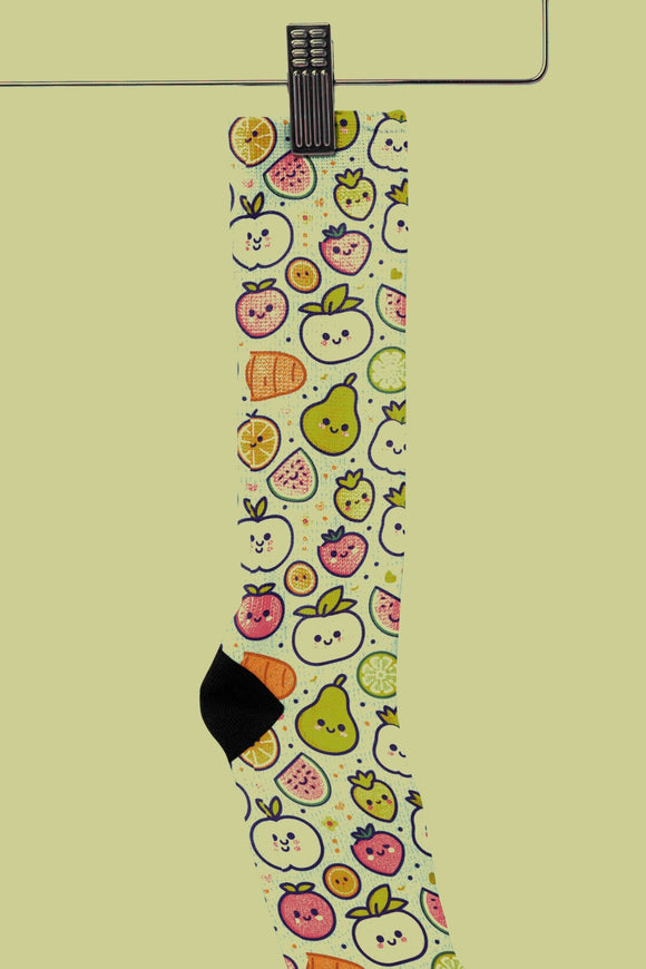 Custom Smiling Fruits & Vegetables Socks - Colorful Pattern Print Personalized Socks - Encore2woL