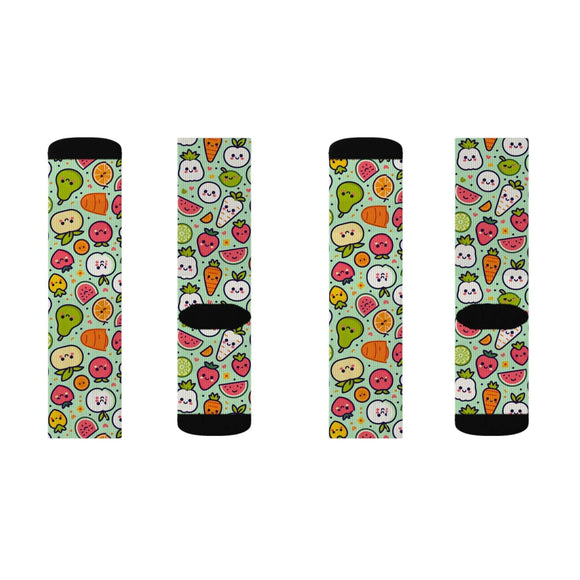 Custom Smiling Fruits & Vegetables Socks - Encore2woS