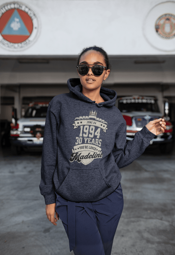 Customizable Birthday Hoodie - Personalized Banner Design with Month, Date, Year, and Description - Encore2woLight PinkS