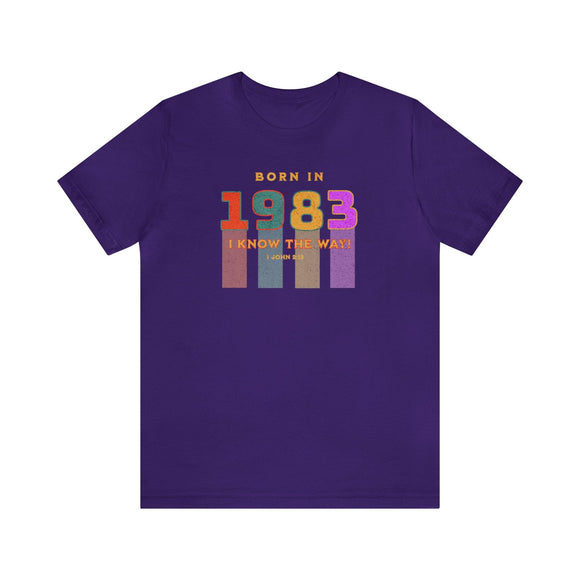 Customizable Born Year T-Shirt with I John 2:13 - Encore2woTeam PurpleS