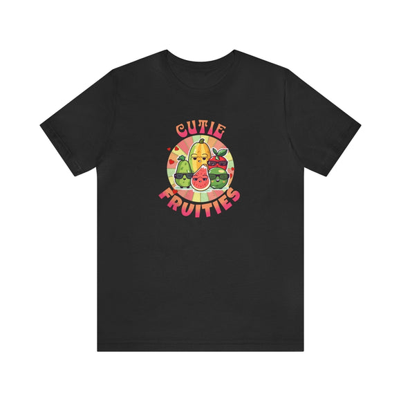 Cutie Fruities Summer T-Shirt | Fruit Character Tee | Fun and Colorful Shirt - Encore2woBlackS