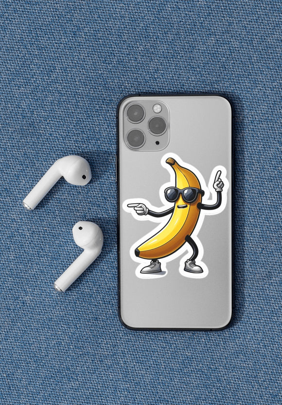 Dancing Banana Sticker – Funny Cartoon with Shades & Sneakers - Encore2wo4 Inches