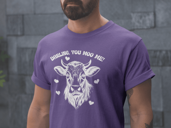 Darling You Moo Me Funny Cow Love Graphic Tee - Encore2woTeam PurpleS