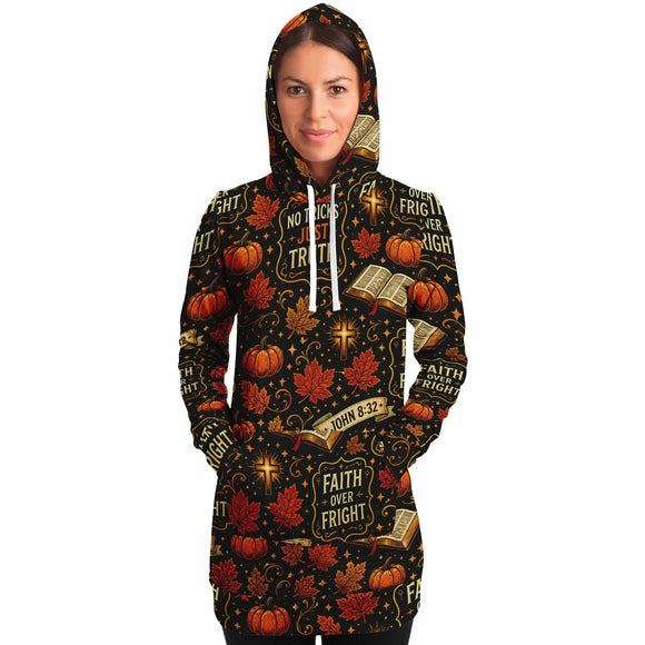 Faith Over Fright Hoodie Dress – Women's Christian Fall Harvest Pumpkin Pullover
