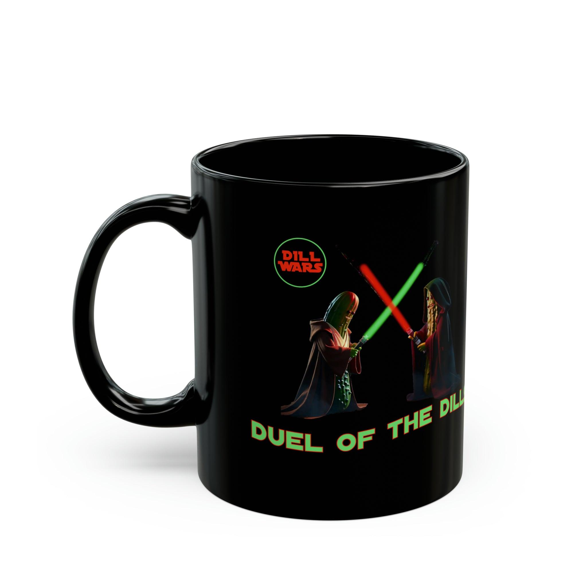 Epic Pickle Lightsaber Duel Mug - 11oz Black Coffee Mug with Dueling Pickles - Encore2wo11oz