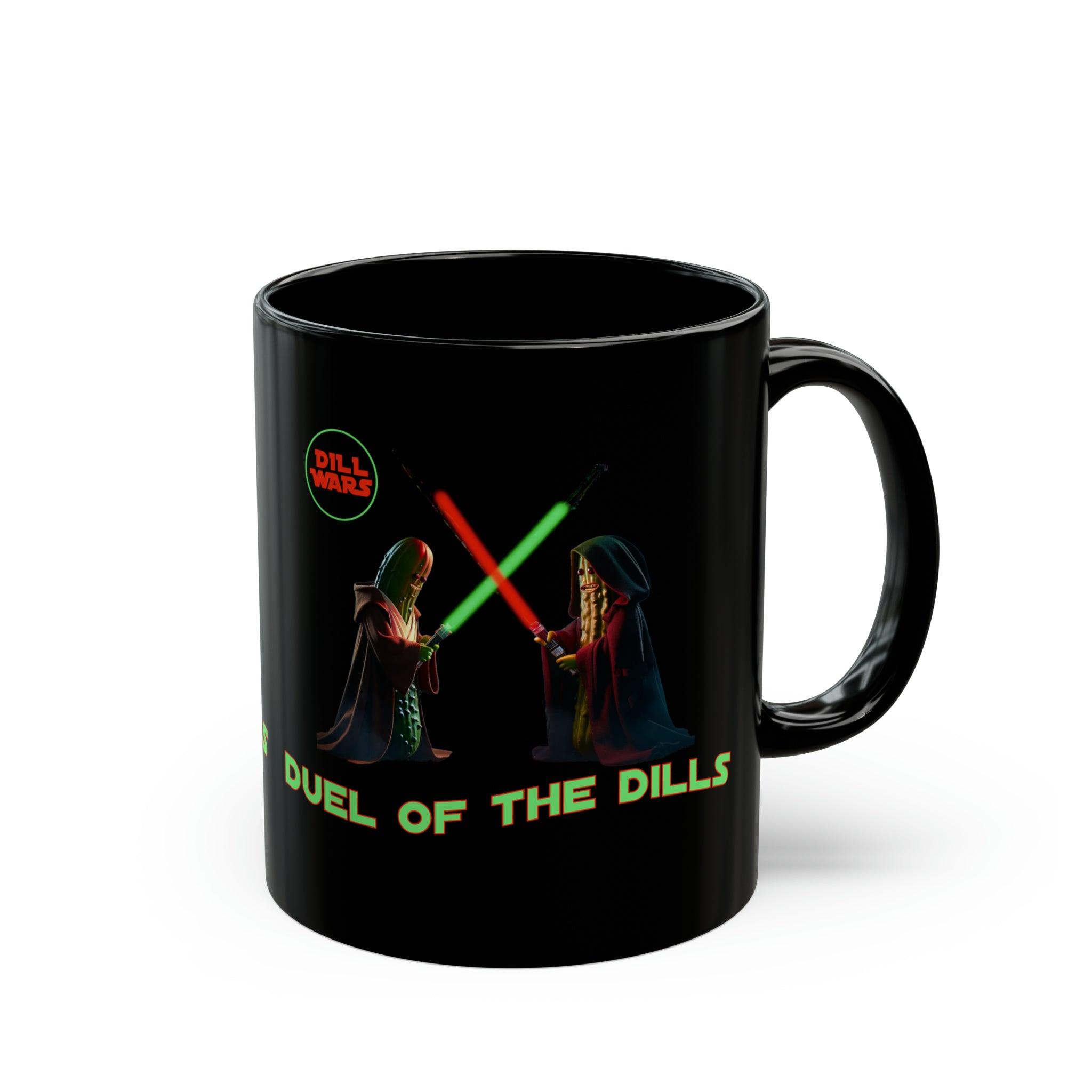 Epic Pickle Lightsaber Duel Mug - 11oz Black Coffee Mug with Dueling Pickles - Encore2wo11oz