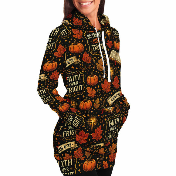 Faith Over Fright Hoodie Dress – Women's Christian Fall Harvest Pumpkin Pullover