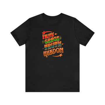 Faith Grace Truth Wisdom Colorful T-Shirt - Encore2woBlackS