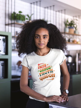 Faith Grace Truth Wisdom Colorful T-Shirt - Encore2woBlackS