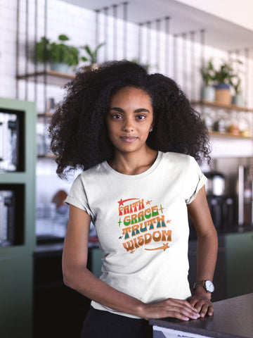 Faith Grace Truth Wisdom Colorful T-Shirt - Encore2woBlackS