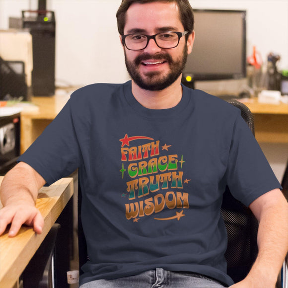 Faith Grace Truth Wisdom T-Shirt Stylish Colorful Tee Christian Inspirational Apparel - Encore2woBlackS
