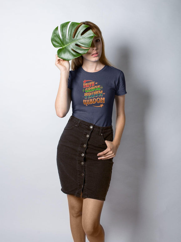 Faith Grace Truth Wisdom T-Shirt Stylish Colorful Tee Christian Inspirational Apparel - Encore2woBlackS