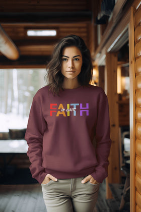 Faith in Christ Crewneck Sweatshirt - Colorful Text Design - Encore2woSLight Pink