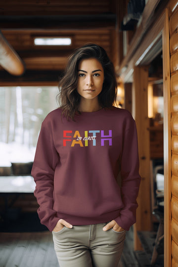 Faith in Christ Crewneck Sweatshirt - Colorful Text Design - Encore2woSLight Pink