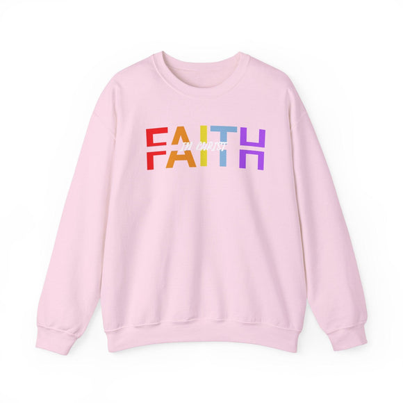 Faith in Christ Crewneck Sweatshirt - Colorful Text Design - Encore2woSLight Pink