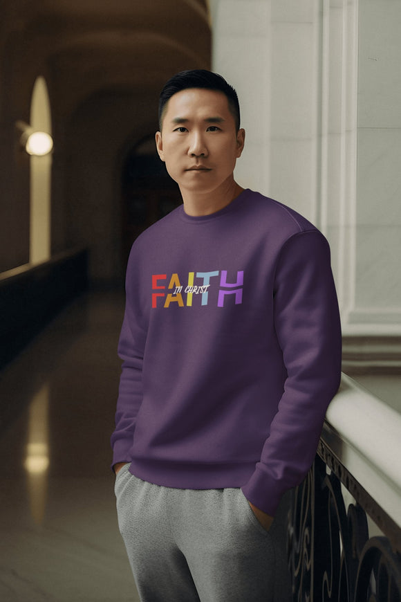 Faith in Christ Crewneck Sweatshirt - Stylish Colorful Divided Text Design - Encore2woSRoyal