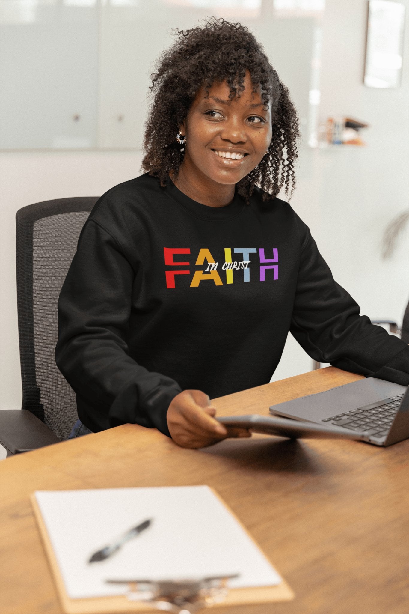 Faith in Christ Crewneck Sweatshirt - Stylish Colorful Divided Text Design - Encore2woSRoyal