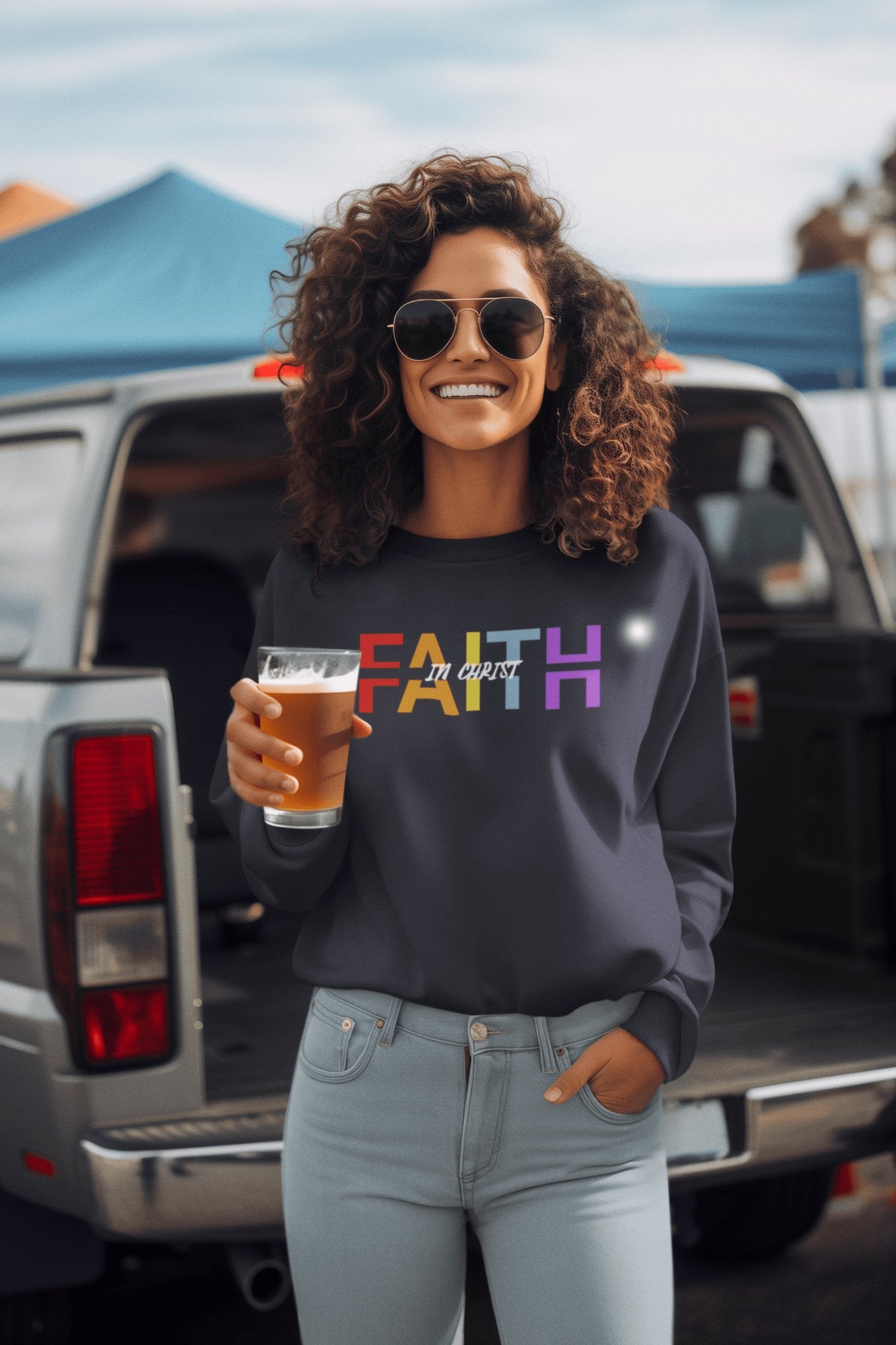 Faith in Christ Crewneck Sweatshirt - Stylish Colorful Divided Text Design - Encore2woSRoyal