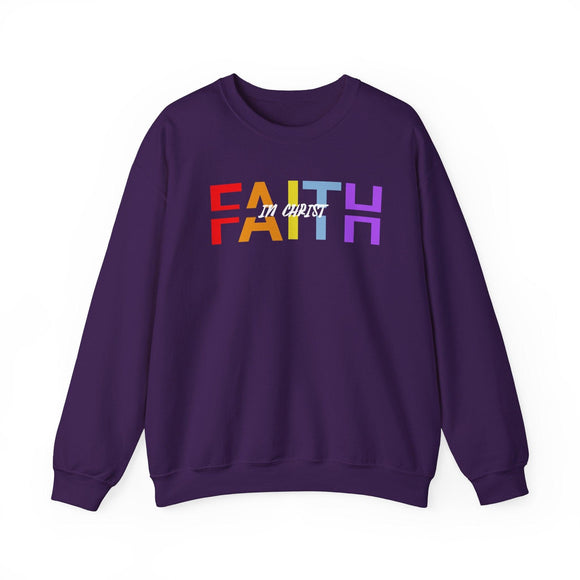 Faith in Christ Crewneck Sweatshirt - Stylish Colorful Divided Text Design - Encore2woSPurple