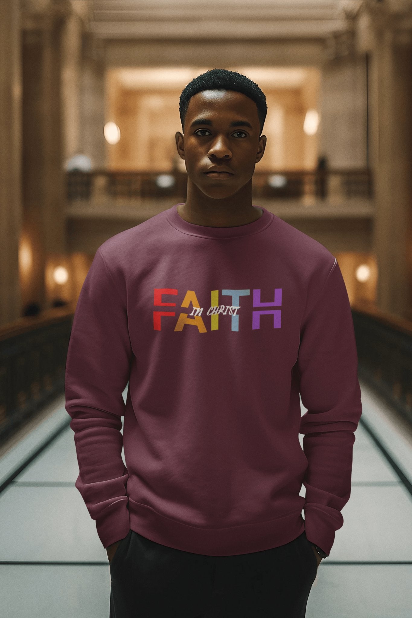 Faith in Christ Crewneck Sweatshirt - Stylish Colorful Divided Text Design - Encore2woSRoyal