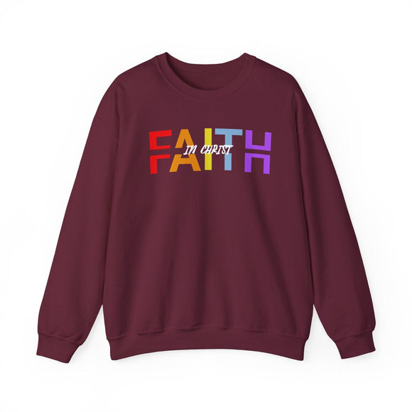 Faith in Christ Crewneck Sweatshirt - Stylish Colorful Divided Text Design - Encore2woSMaroon