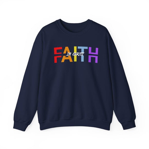 Faith in Christ Crewneck Sweatshirt - Stylish Colorful Divided Text Design - Encore2woSNavy