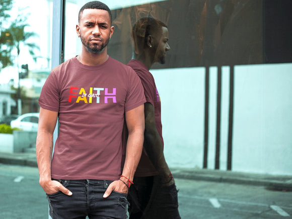 Faith in Christ T-Shirt - Inspirational Divided Text Design Christian Apparel - Encore2woTeam PurpleS