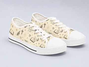 Faith-Inspired Women's Low Top Sneakers — Grace Trust Faith Dove & Cross Pattern - Encore2woUS 5.5White sole