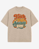 Faith Is High, Anxiety Is Low Retro Oversized Snow Washed Cotton T-Shirt - Encore2woKhaki AshS