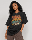 Faith Is High, Anxiety Is Low Retro Oversized Snow Washed Cotton T-Shirt - Encore2woKhaki AshS