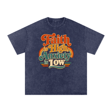 Faith Is High, Anxiety Is Low Retro Oversized Snow Washed Cotton T-Shirt - Encore2woRoyal BlueS