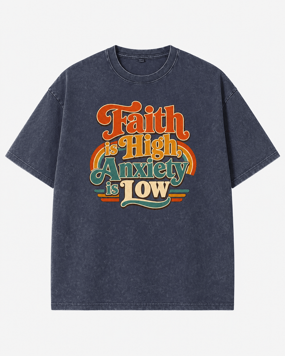 Faith Is High, Anxiety Is Low Retro Oversized Snow Washed Cotton T-Shirt - Encore2woKhaki AshS