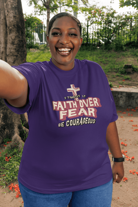 Faith Over Fear Be Courageous Christian Graphic Tee Inspirational Shirt - Encore2woTeam PurpleS
