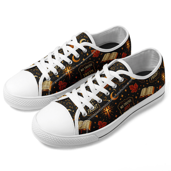 Faith Over Fright Christian Halloween Canvas Sneakers – John 8:32 - Encore2woW 5 / M 3